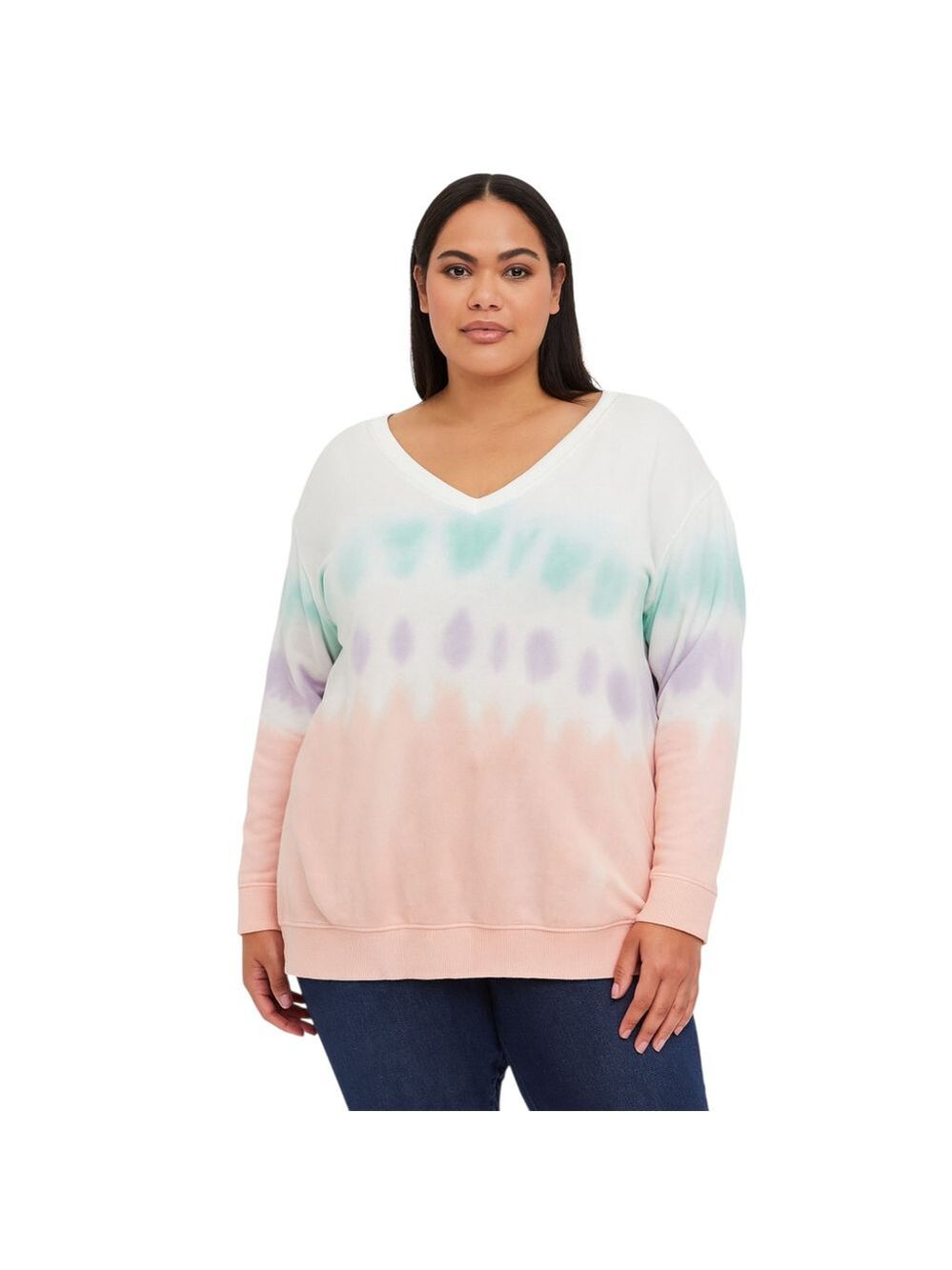 Torrid Tie-Dye V-Neck Pullover Sweatshirt – Pastel Ombre Lounge Top (2X)